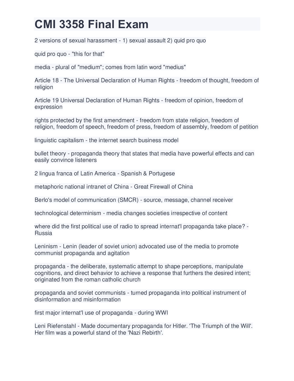 Preview image for CMI 3358 Final Exam | 114 Questions And Answers